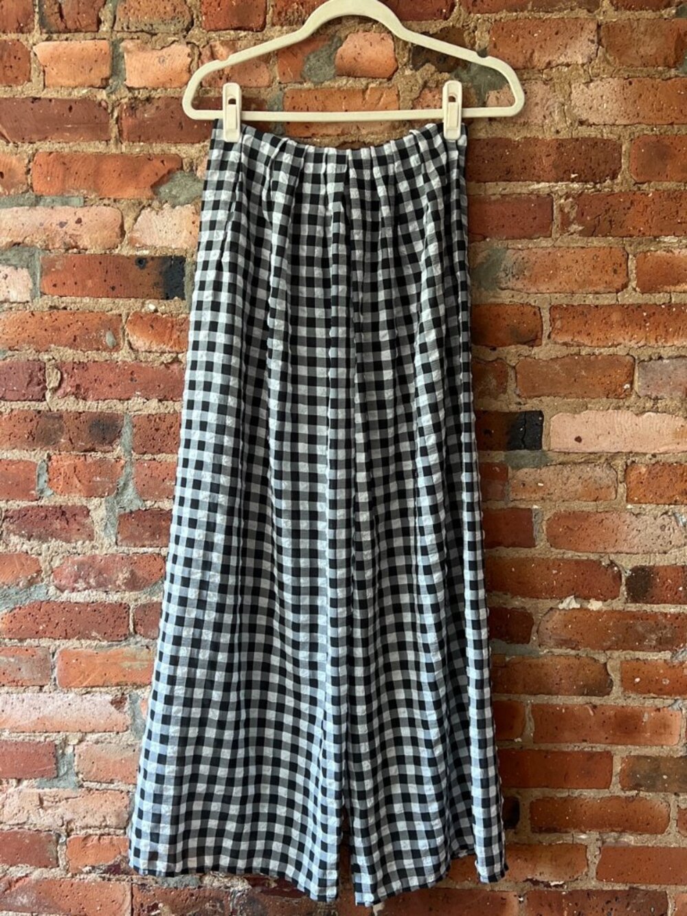 Black & white sheer gingham wide leg pants